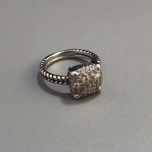 David Yurman Sterling Silver Pavé Diamond Cushion Ring - Silver